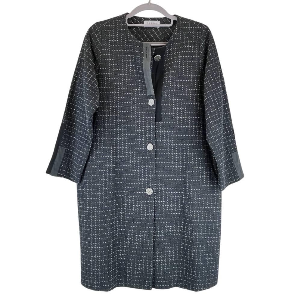 TERRA by SJ Apparel Art-To-Wear Cotton Overcoat Topper Stitched Grid Pattern - Picture 1 of 12